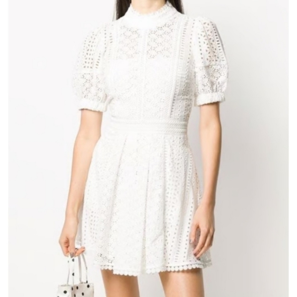 Self-Portrait White Cotton Broderie Mini Dress